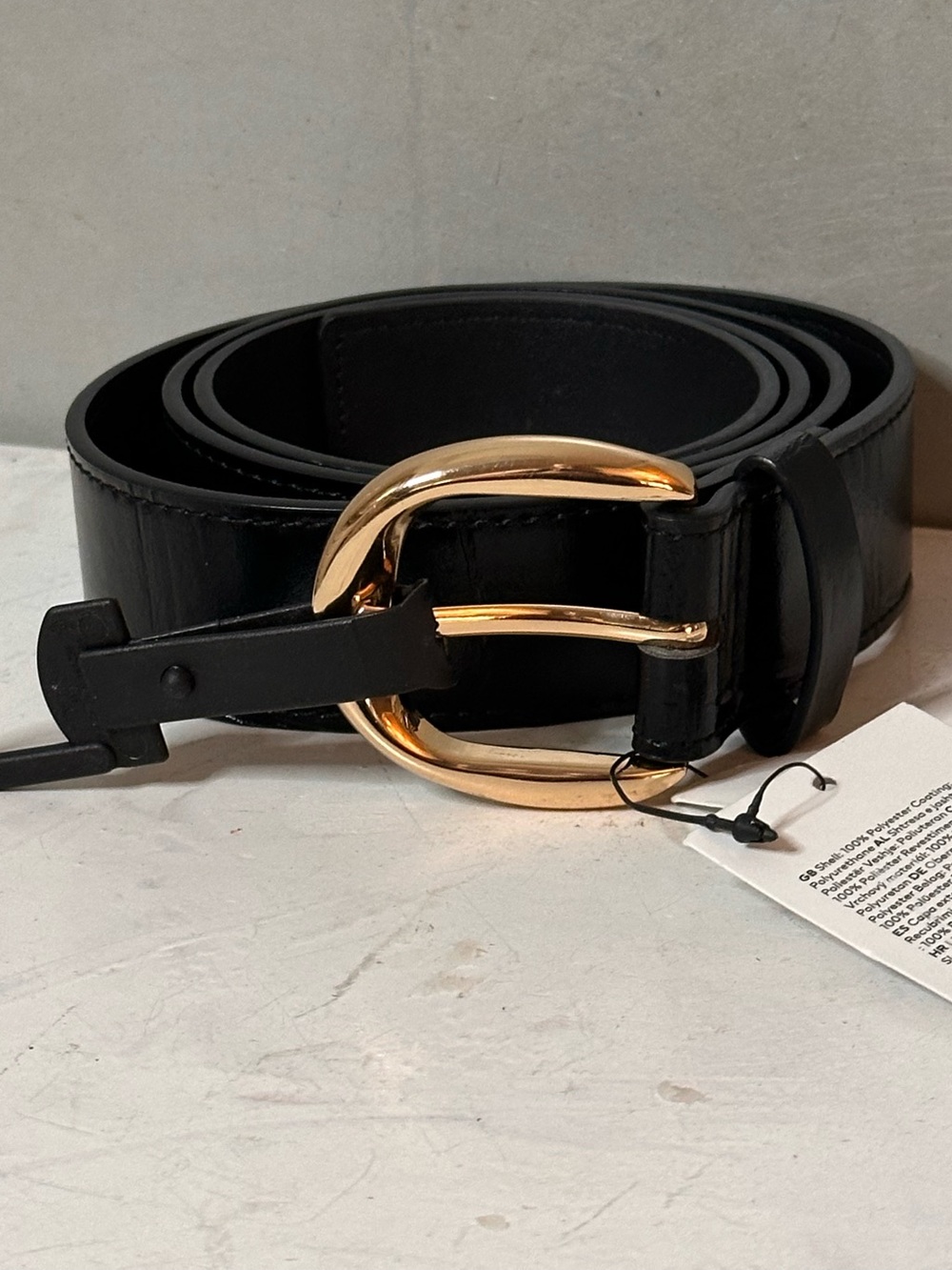 H&M Black Dress Belt Faux Leather Women's Size M NWT